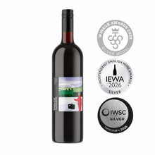 Load image into Gallery viewer, Red wine bottle with labels and awards on a white background